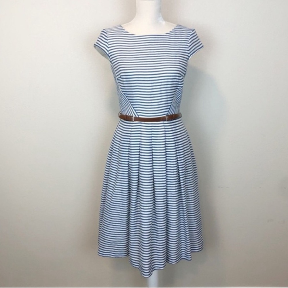 Anne Klein Striped A Line Dress Fit & Flare Knee Length